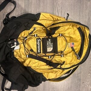The North Face Men's Black and Yellow Backpack collab supreme